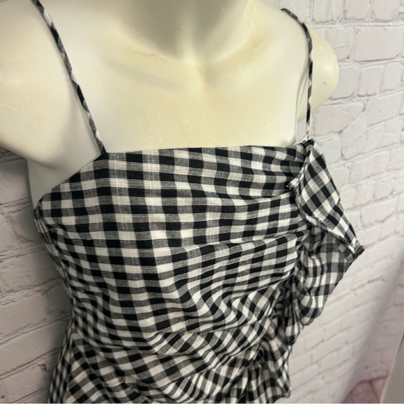 Sabo Skirt New Black Gingham Saha Gingham mini dress cotton ruffle Small Chic - Picture 8 of 10